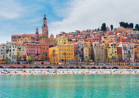 The colourful houses and sea in the French Riveria