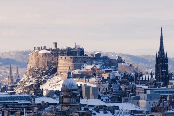 Edinburgh Castle in the winter with snow on