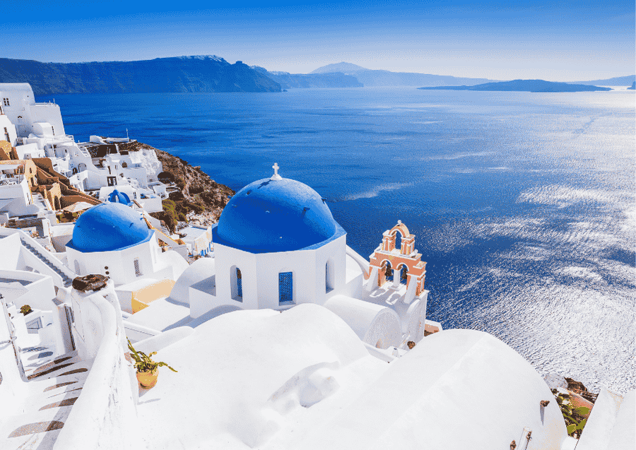 The iconic blue houses of Santorini