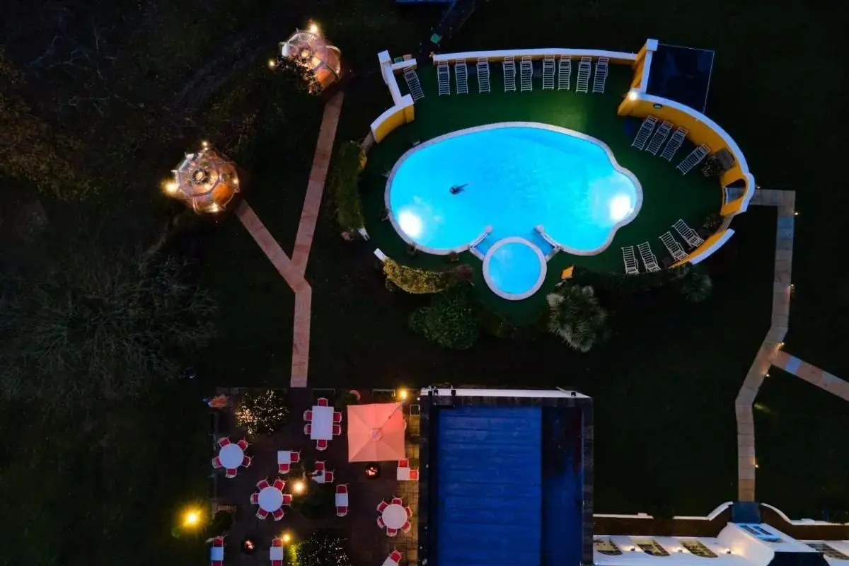 Bishopstrow Hotel and Spa drone shot at night