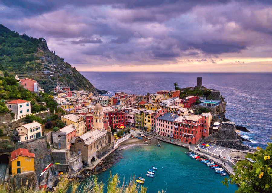 The view over Cinque Terre at sunset