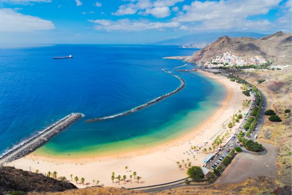 Drone shot of the beach in Tenerife, Spain